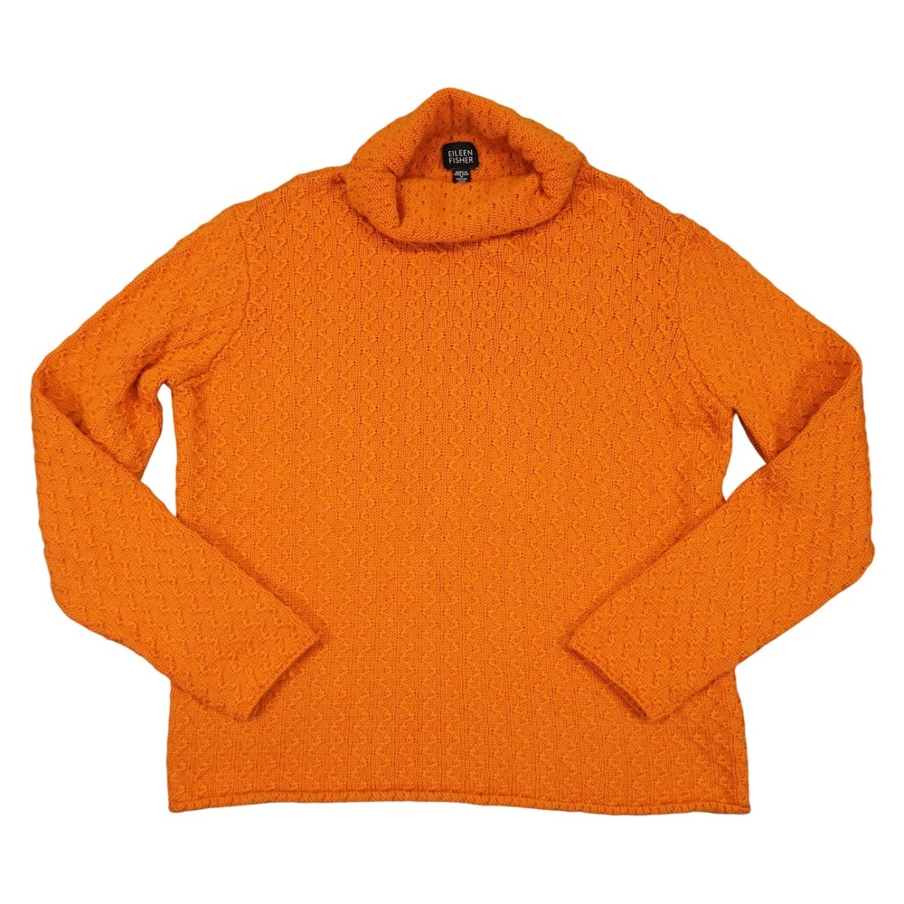 Eileen Fisher Turtleneck Sweater Womens Size S Orange 100% Merino Wool Knit